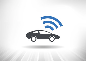 The Connected Car. Smart car icon with wireless connectivity symbol. Side view.