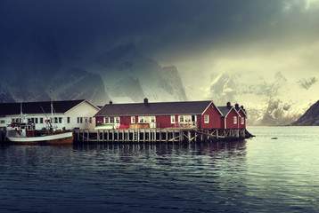 Fototapeta premium spring sunset - Reine, Lofoten islands, Norway