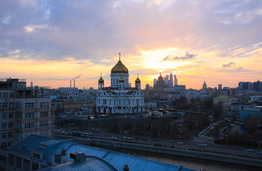 Fototapeta na wymiar Moscow sunset, city landscape