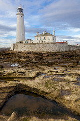 Fototapeta na wymiar St Marys Lighthouse, Whitley Bay, North Tyneside, England, UK. In the early morning at low tide.