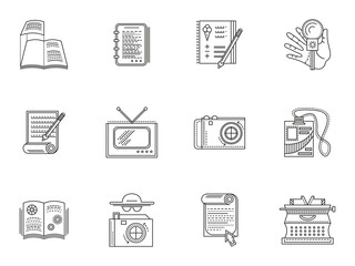 Thin line style journalism icons
