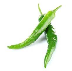 Green hot peppers isolated on white