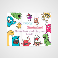 Design of brochure with abstract monsters pattern. 