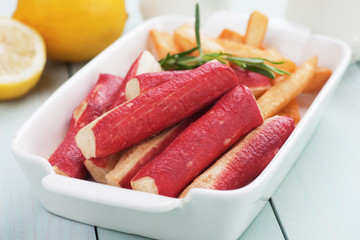 Crab sticks and french fries