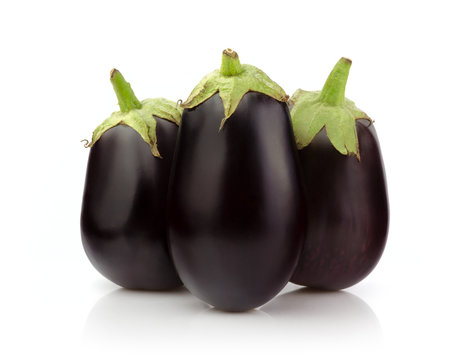 Three Fresh Eggplant isolated on white background