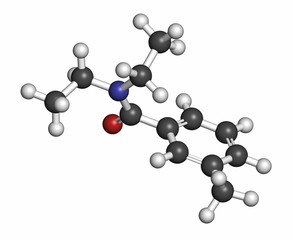 DEET (diethyltoluamide, N,N-Diethyl-meta-toluamide) molecule