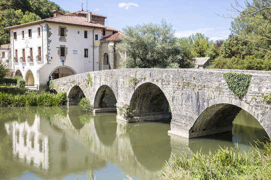 ancient bridge over river Ulzama in Trinidad de Arre, Navarra Spain