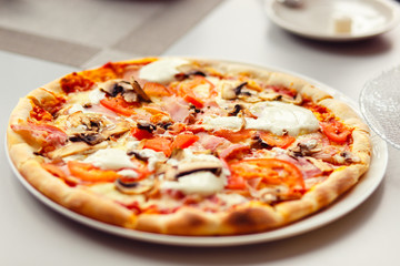 Pizza with Mozzarella Cheese, Fresh Tomato and Mushrooms