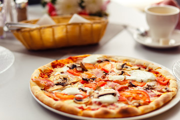 Pizza with Mozzarella Cheese, Fresh Tomato and Mushrooms