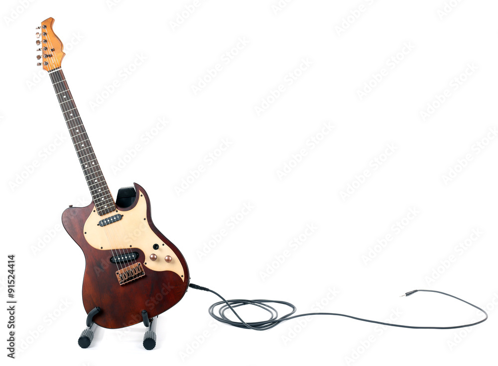 Sticker electric guitar isolated on white