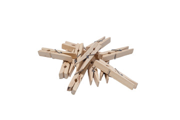 Group clothespin isolated white background