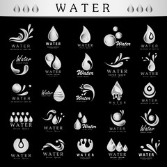 Water And Drop Icons Set - Isolated On Black Background