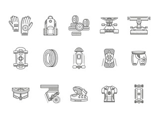 Longboarder accessories thin line vector icons