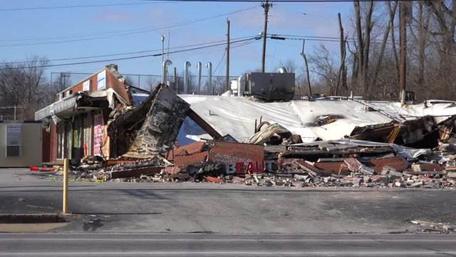 Businesses are burned and destroyed in the aftermath of the rioting in Ferguson, Missouri.