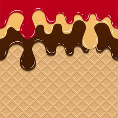 Flowing chocolate on waffle