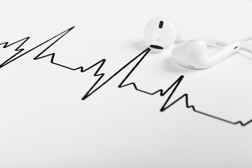 Earphones on cardiogram background