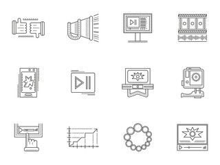 Thin line style video blogging vector icons