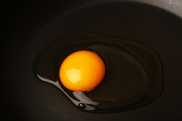 Scrambled egg on black pan background