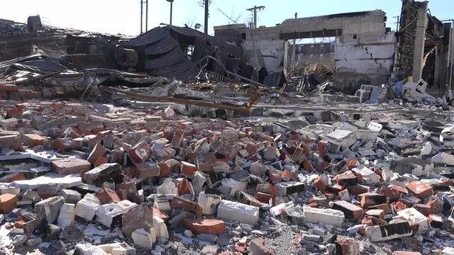 Acres of rubble are all that is left of buildings following rioting in Ferguson, Missouri.