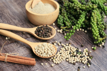 Fresh green pepper seeds and dried grain