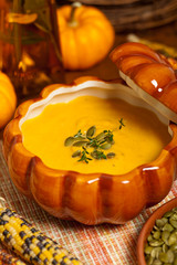 Roasted Pumpkin Soup. Selective focus.