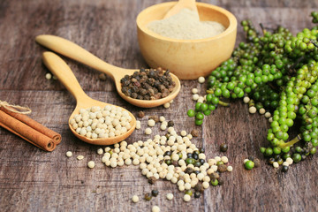 Fresh green pepper seeds and dried grain
