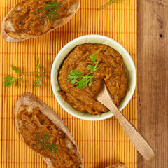 Roasted Eggplant and Zucchini Spread. Selective focus.