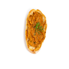 Roasted Eggplant and Zucchini Spread on White Background. Selective focus.