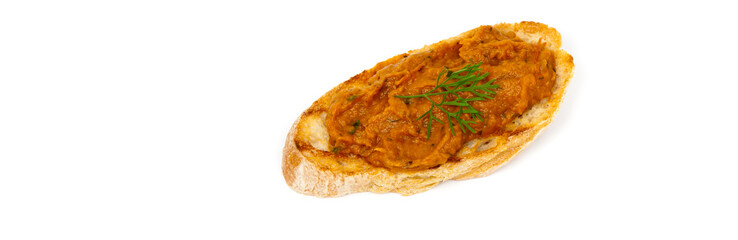 Roasted Eggplant and Zucchini Spread on White Background. Selective focus.