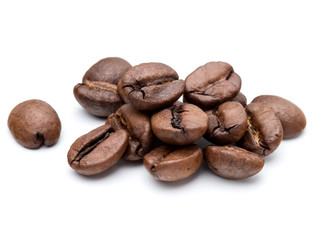 roasted coffee beans isolated in white background cutout