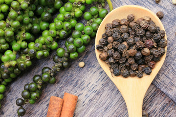 Fresh green pepper seeds and dried grain