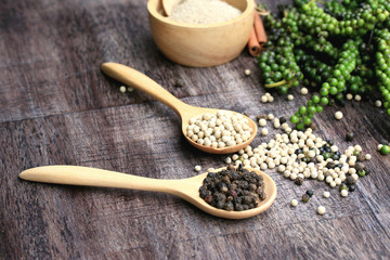 Fresh green pepper seeds and dried grain