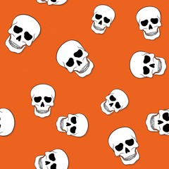 Seamless pattern with skulls on orange background