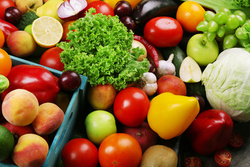 Heap of fresh fruits and vegetables close up