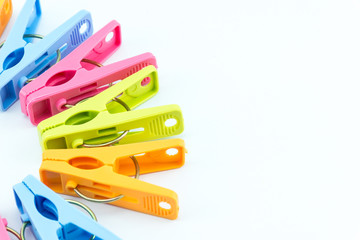 Clothes peg colorful on a white background 