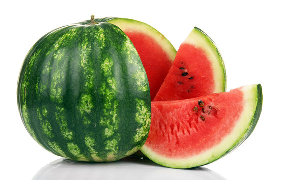 Ripe striped watermelon isolated on white