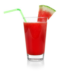 Glass of watermelon juice isolated on white