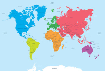 Continents of the World and political Map