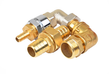 Plumbing fitting and tubulure, isolated on white background