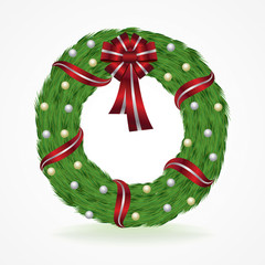 Green Christmas Wreath with Ribbon and Bow