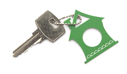 silver keys with house figure on the white background