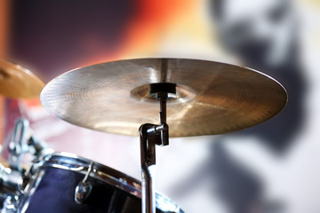 Fototapeta na wymiar Drum set with focus on hi-hat cymbal