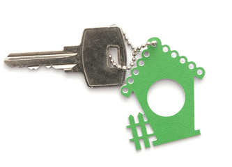 silver keys with house figure on the white background