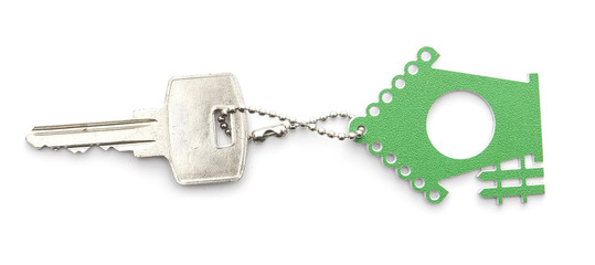 silver keys with house figure on the white background