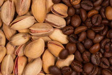 pistachio nuts and coffee beans Macro