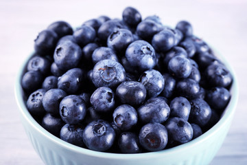 Fresh blueberries in bowl close up