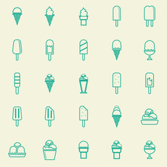 Ice cream line color icons on yellow background