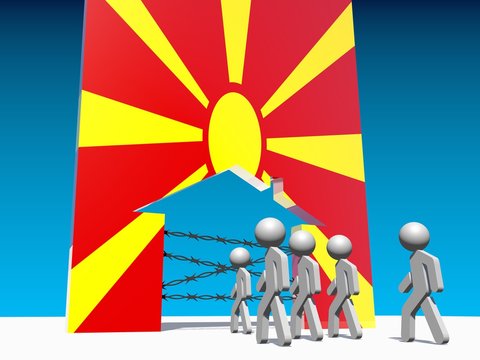 refugees go to home icon textured by macedonia flag