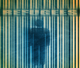 Obraz premium barcode with human icon and refugees text