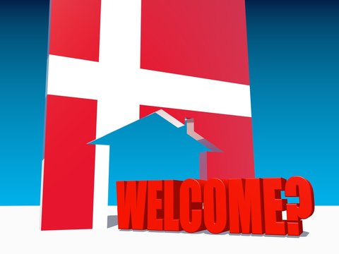refugees go to home icon textured by denmark flag